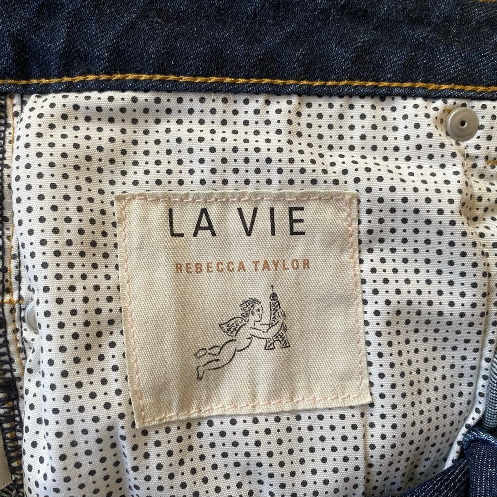 La Vie Rebecca Taylor High Rise Cropped Raw Hem Blue Jeans - Picture 5 of 8